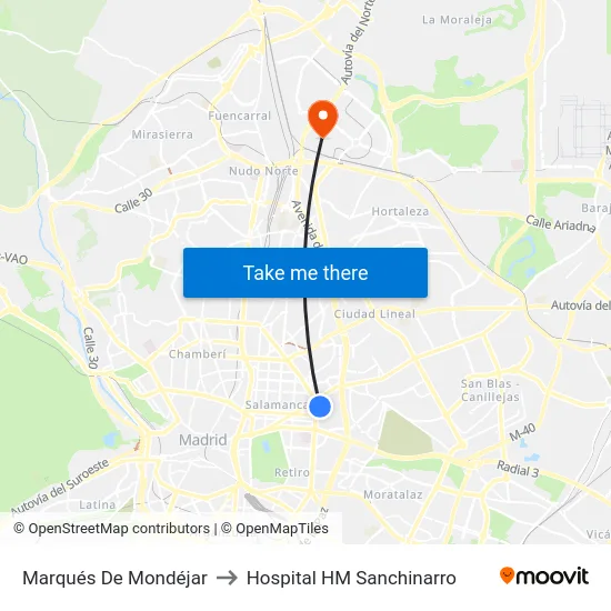 Marqués De Mondéjar to Hospital HM Sanchinarro map