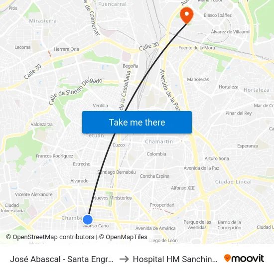José Abascal - Santa Engracia to Hospital HM Sanchinarro map
