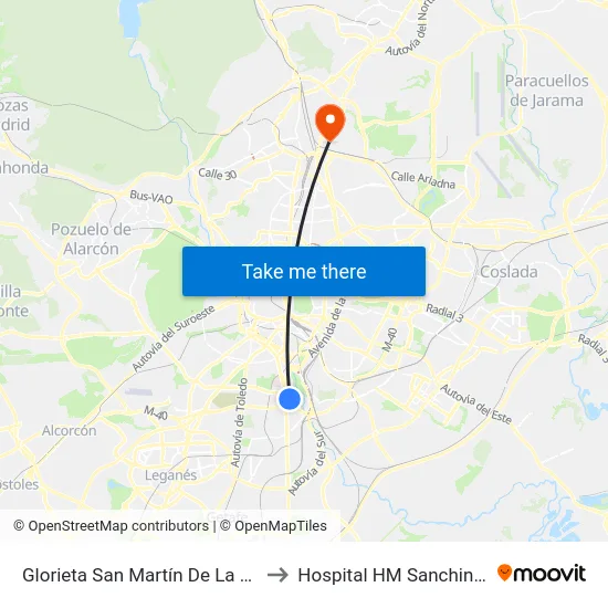 Glorieta San Martín De La Vega to Hospital HM Sanchinarro map