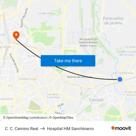 C. C. Camino Real to Hospital HM Sanchinarro map
