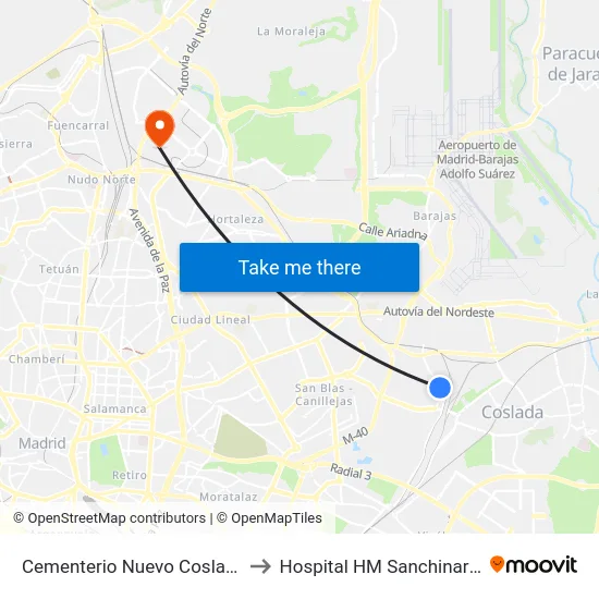 Cementerio Nuevo Coslada to Hospital HM Sanchinarro map