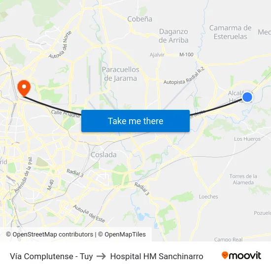 Vía Complutense - Tuy to Hospital HM Sanchinarro map