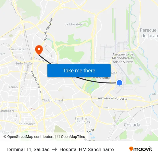 Terminal T1, Salidas to Hospital HM Sanchinarro map