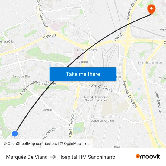 Marqués De Viana to Hospital HM Sanchinarro map
