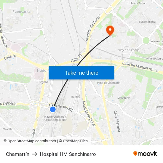 Chamartín to Hospital HM Sanchinarro map
