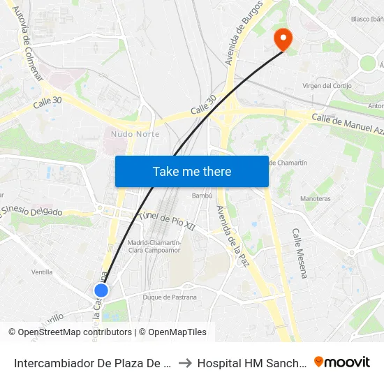 Intercambiador De Plaza De Castilla to Hospital HM Sanchinarro map
