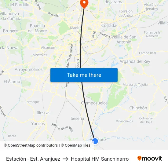 Estación - Est. Aranjuez to Hospital HM Sanchinarro map