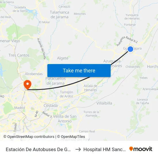 Estación De Autobuses De Guadalajara to Hospital HM Sanchinarro map