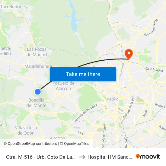 Ctra. M-516 - Urb. Coto De Las Encinas to Hospital HM Sanchinarro map