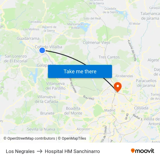Los Negrales to Hospital HM Sanchinarro map