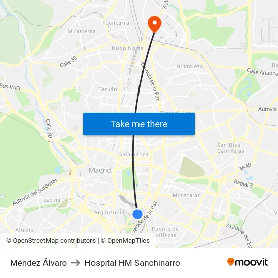 Méndez Álvaro to Hospital HM Sanchinarro map