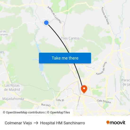 Colmenar Viejo to Hospital HM Sanchinarro map
