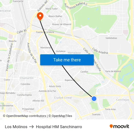 Los Molinos to Hospital HM Sanchinarro map