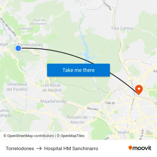 Torrelodones to Hospital HM Sanchinarro map