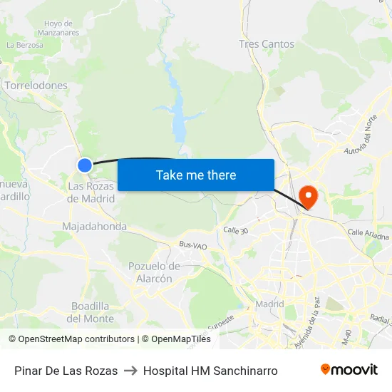 Pinar De Las Rozas to Hospital HM Sanchinarro map