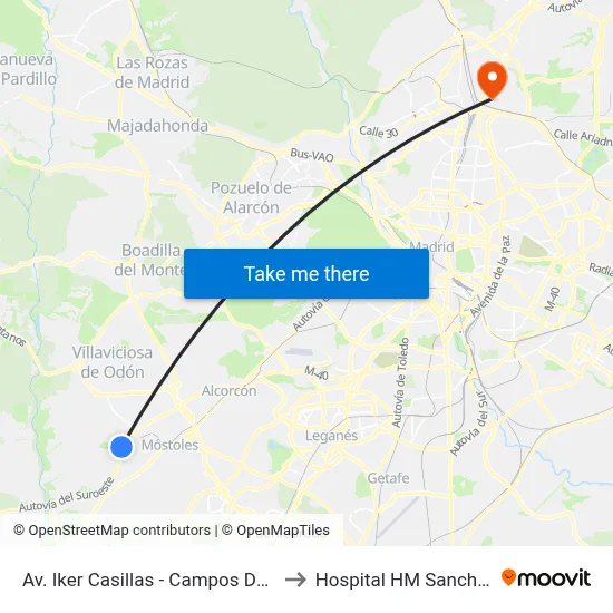 Av. Iker Casillas - Campos De Fútbol to Hospital HM Sanchinarro map