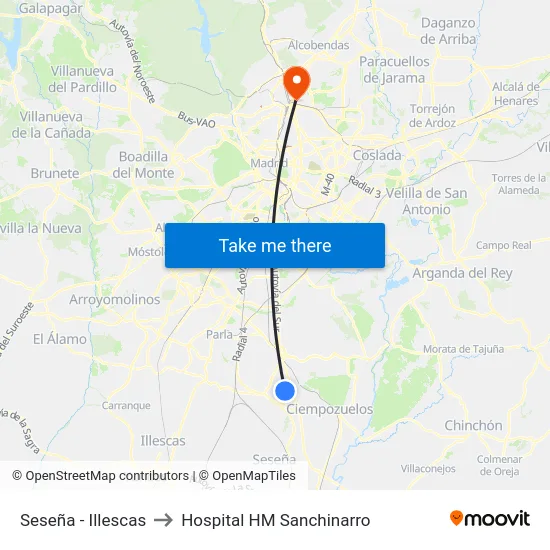 Seseña - Illescas to Hospital HM Sanchinarro map