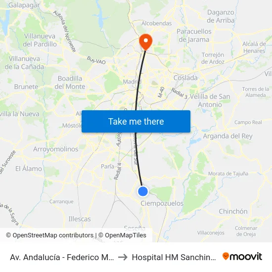 Av. Andalucía - Federico Marín to Hospital HM Sanchinarro map