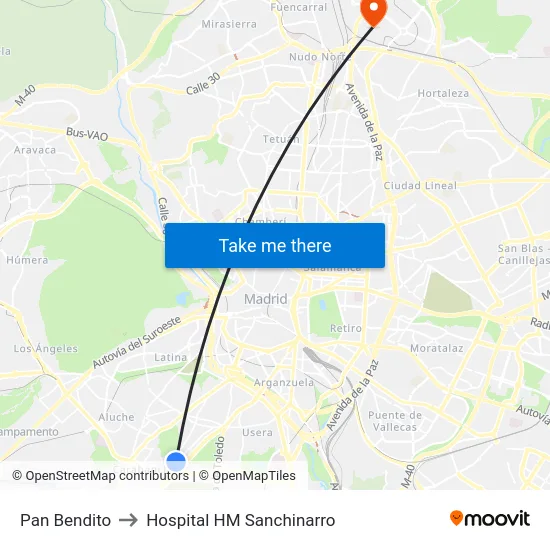 Pan Bendito to Hospital HM Sanchinarro map