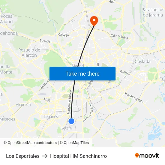 Los Espartales to Hospital HM Sanchinarro map