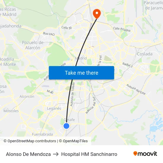 Alonso De Mendoza to Hospital HM Sanchinarro map