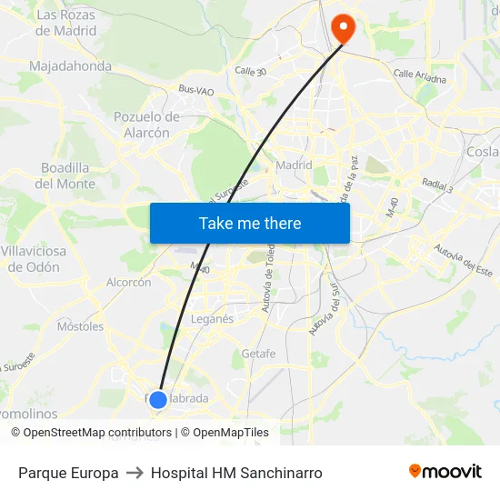 Parque Europa to Hospital HM Sanchinarro map