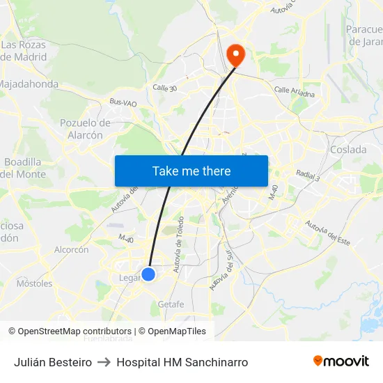 Julián Besteiro to Hospital HM Sanchinarro map