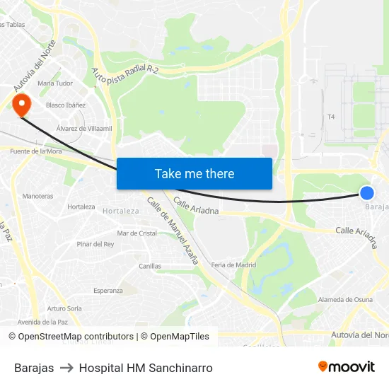 Barajas to Hospital HM Sanchinarro map