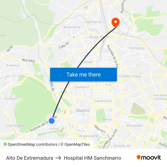 Alto De Extremadura to Hospital HM Sanchinarro map