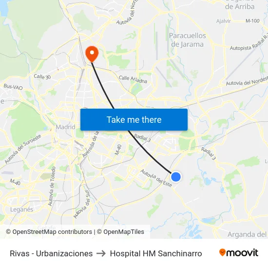 Rivas - Urbanizaciones to Hospital HM Sanchinarro map