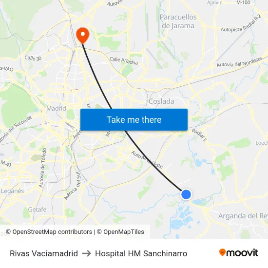 Rivas Vaciamadrid to Hospital HM Sanchinarro map