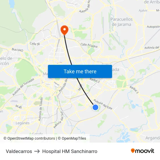 Valdecarros to Hospital HM Sanchinarro map