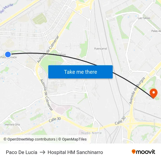 Paco De Lucía to Hospital HM Sanchinarro map