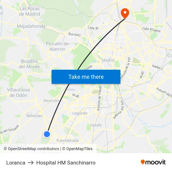 Loranca to Hospital HM Sanchinarro map