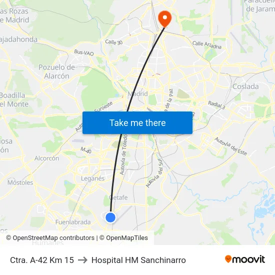 Ctra. A-42 Km 15 to Hospital HM Sanchinarro map