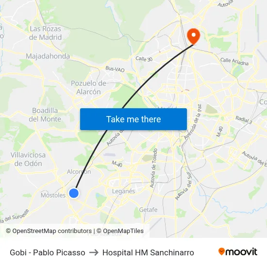 Gobi - Pablo Picasso to Hospital HM Sanchinarro map