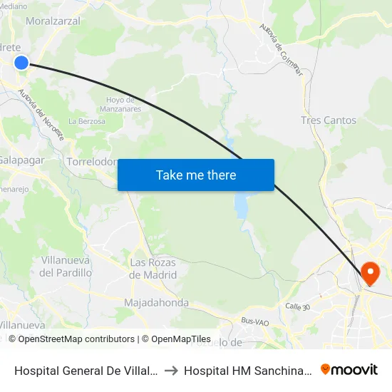 Hospital General De Villalba to Hospital HM Sanchinarro map