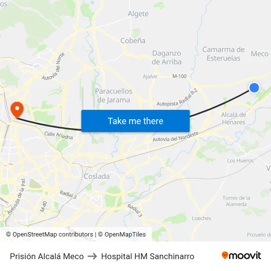 Prisión Alcalá Meco to Hospital HM Sanchinarro map