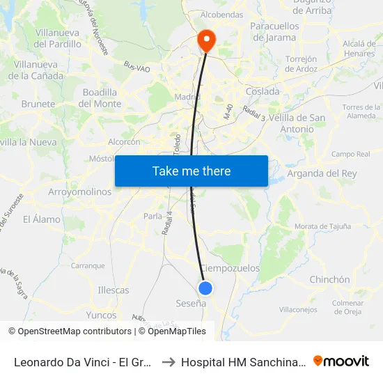 Leonardo Da Vinci - El Greco to Hospital HM Sanchinarro map