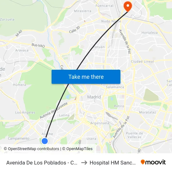 Avenida De Los Poblados - Comisaria to Hospital HM Sanchinarro map