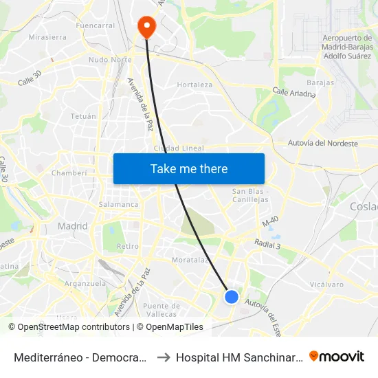 Mediterráneo - Democracia to Hospital HM Sanchinarro map