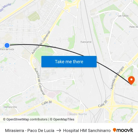 Mirasierra - Paco De Lucía to Hospital HM Sanchinarro map