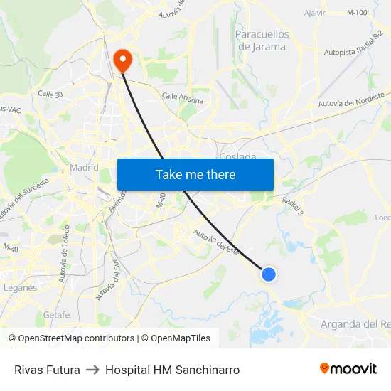 Rivas Futura to Hospital HM Sanchinarro map