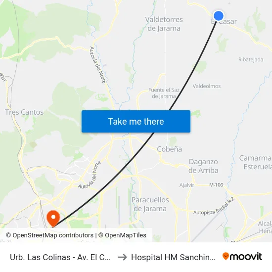 Urb. Las Colinas - Av. El Casar to Hospital HM Sanchinarro map