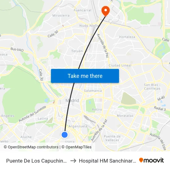 Puente De Los Capuchinos to Hospital HM Sanchinarro map
