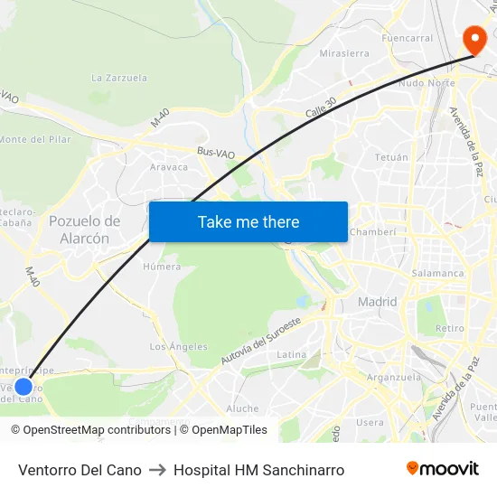 Ventorro Del Cano to Hospital HM Sanchinarro map
