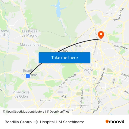 Boadilla Centro to Hospital HM Sanchinarro map
