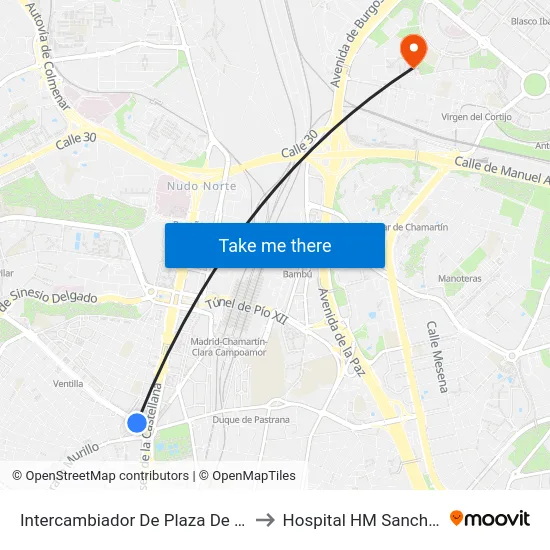 Intercambiador De Plaza De Castilla to Hospital HM Sanchinarro map