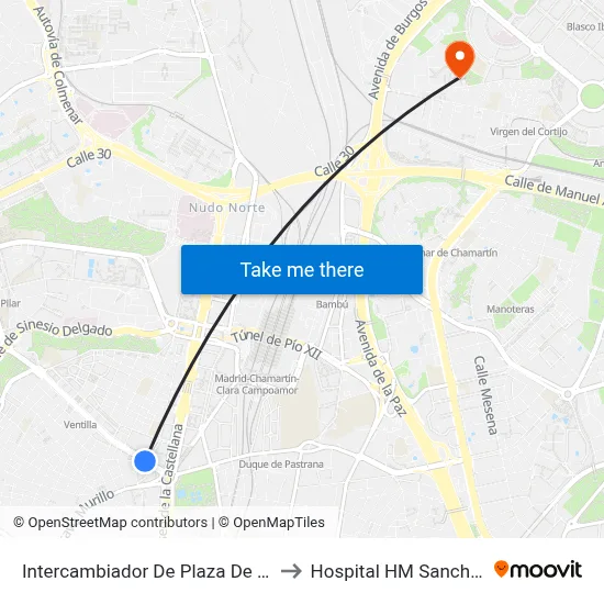 Intercambiador De Plaza De Castilla to Hospital HM Sanchinarro map