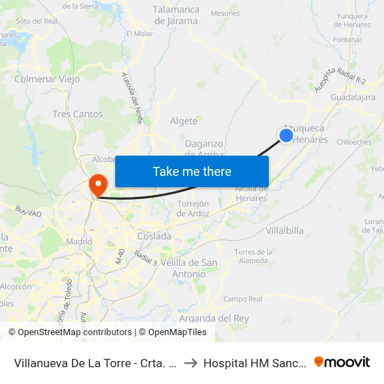Villanueva De La Torre - Crta. Azuqueca to Hospital HM Sanchinarro map